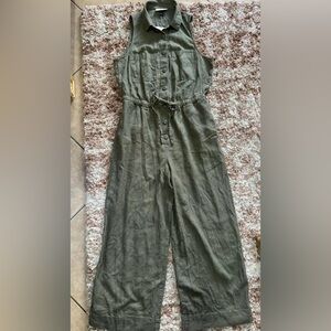 Universal Thread Woman Linen Jumpsuit Wide Leg Size 6 Olive Green With Pockets
